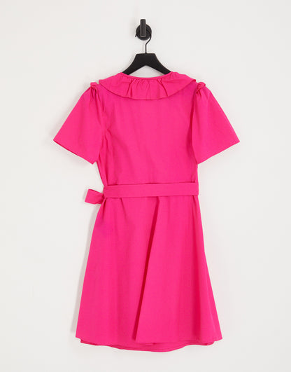 Pieces wrap frill mini dress in hot pink