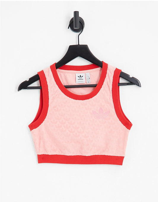 adidas Originals 'adicolor 70s' monogram cropped vest in pink