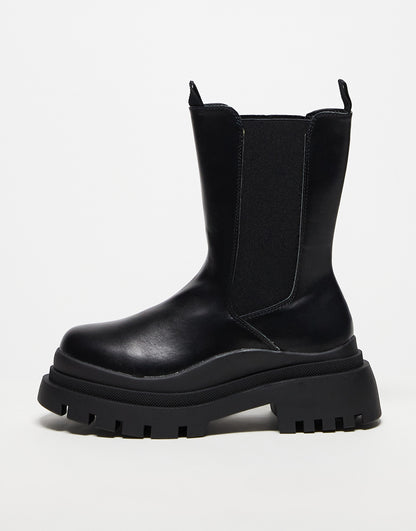 Truffle Collection Wide Fit chunky chelsea boots in black