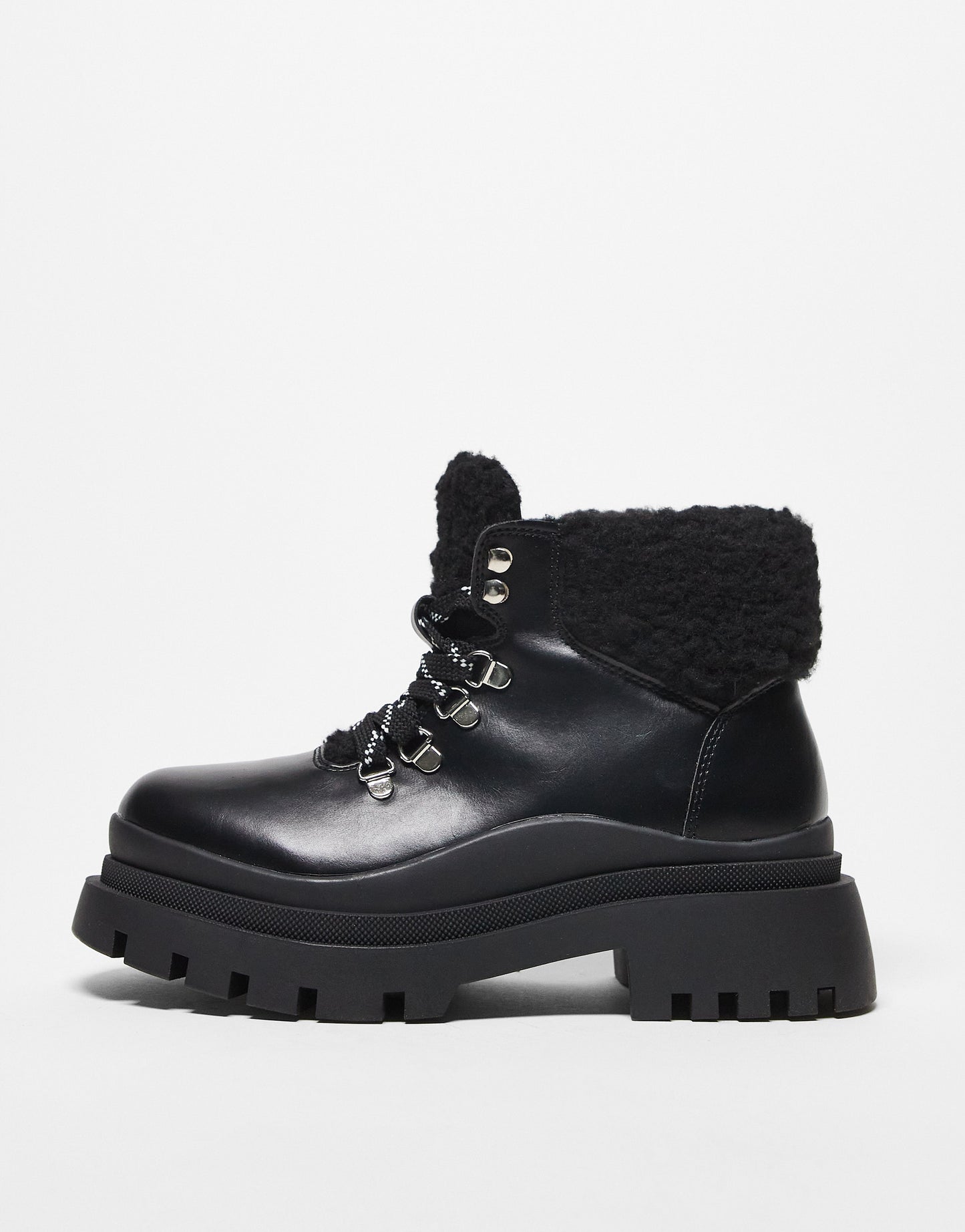 Truffle Collection Wide Fit chunky hiker boots in black