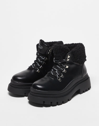 Truffle Collection Wide Fit chunky hiker boots in black