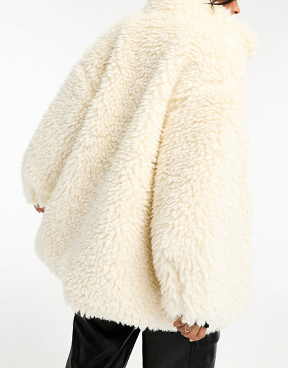 QED London oversized borg coat in ivory