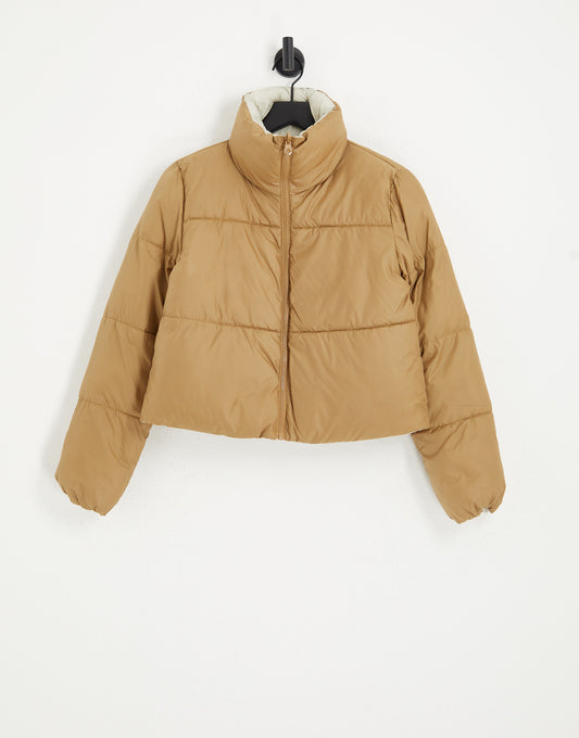 Only reversible padded jacket in cream and camel