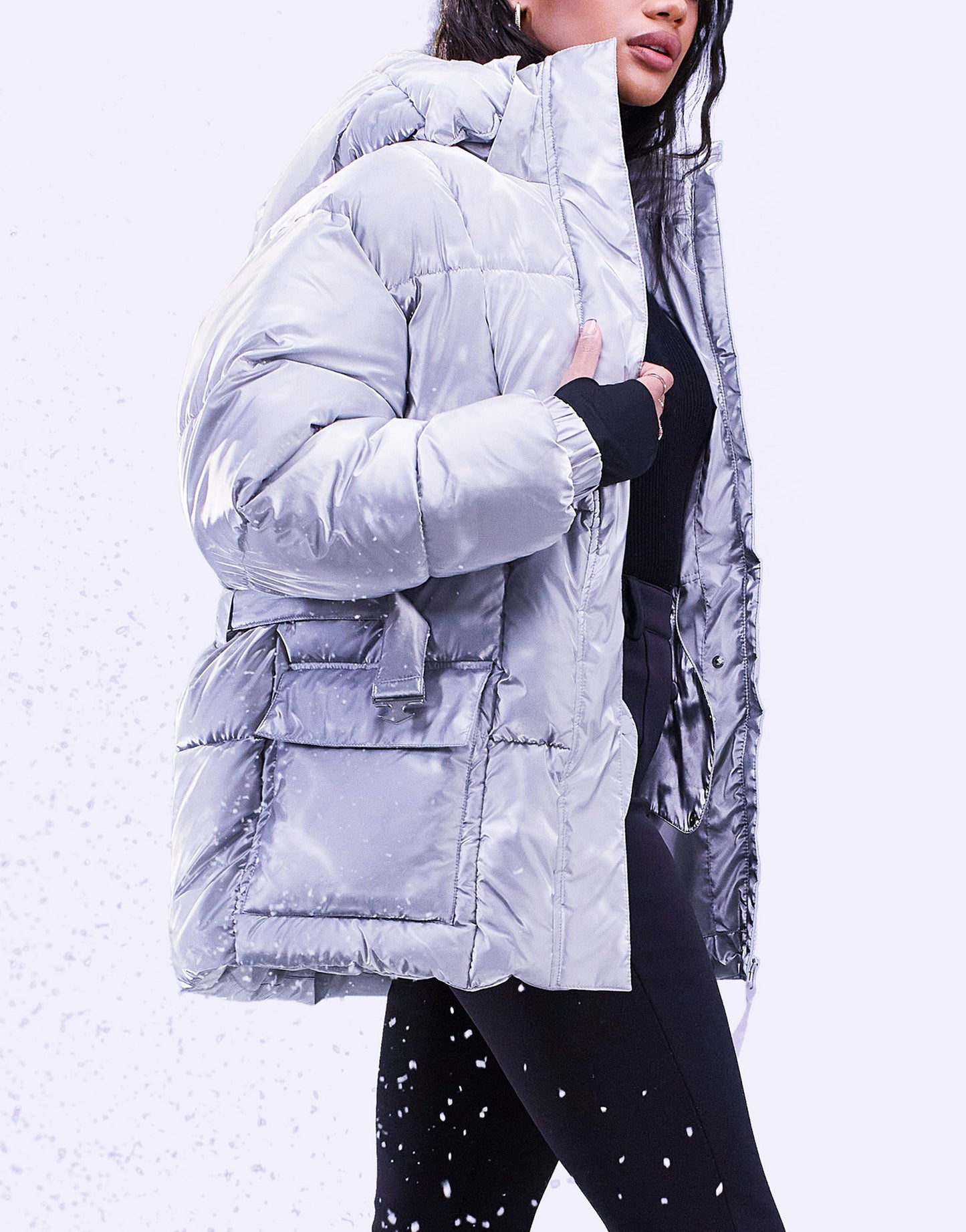 ASOS 4505 ski jacket in silver with bum bag