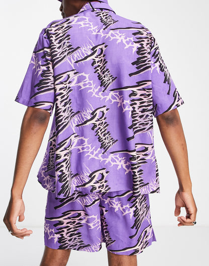 COLLUSION Unisex typo print shirt co ord in purple