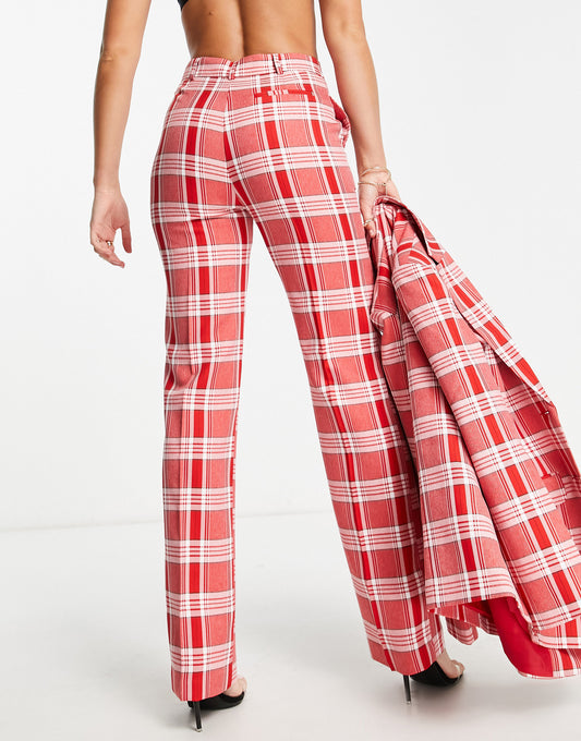 ASOS DESIGN Tall Mix & Match slim straight suit trousers in red check