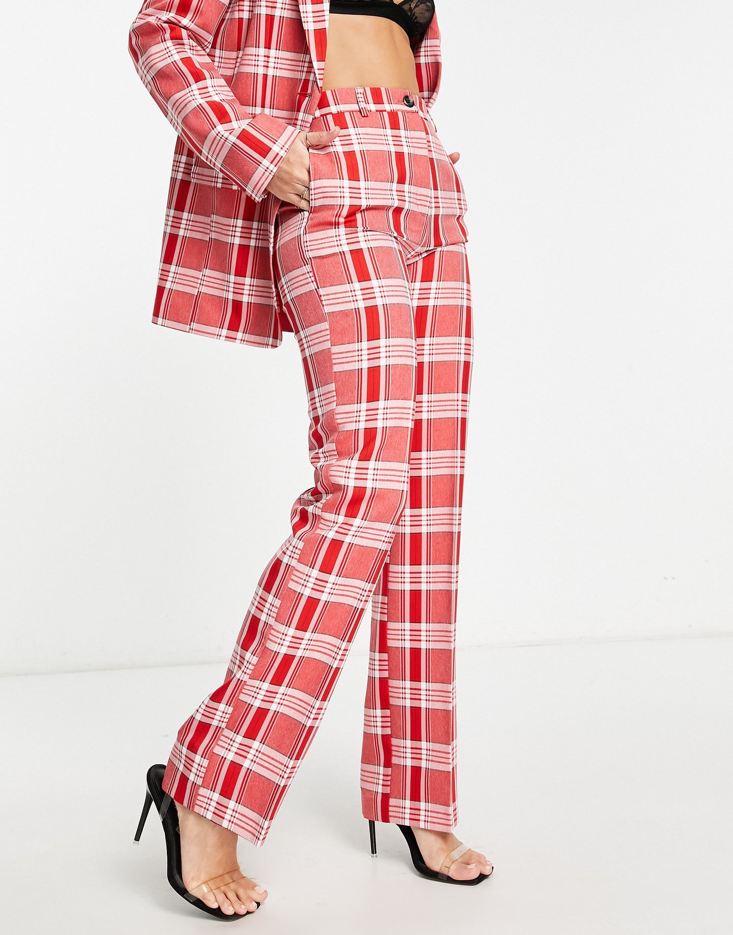 ASOS DESIGN Tall Mix & Match slim straight suit trousers in red check