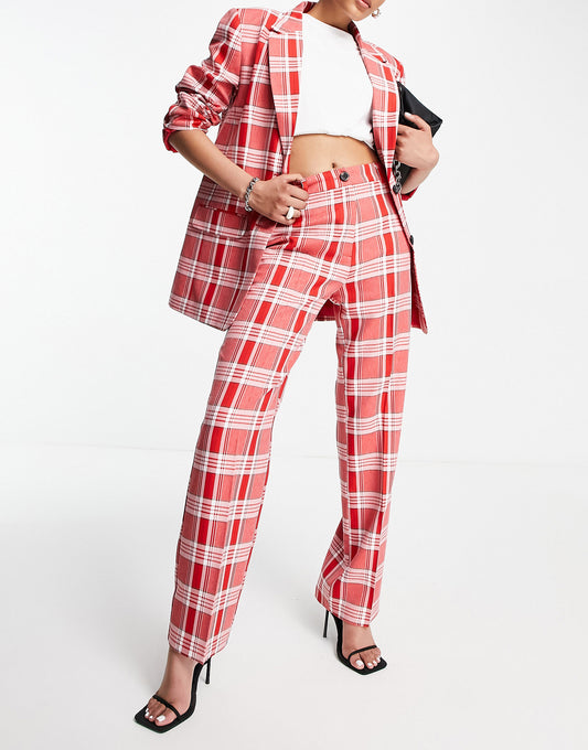 ASOS DESIGN Mix & Match slim straight suit trousers in red check