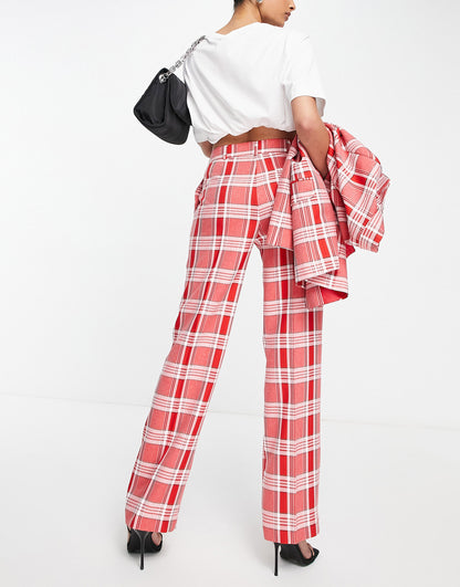 ASOS DESIGN Mix & Match slim straight suit trousers in red check