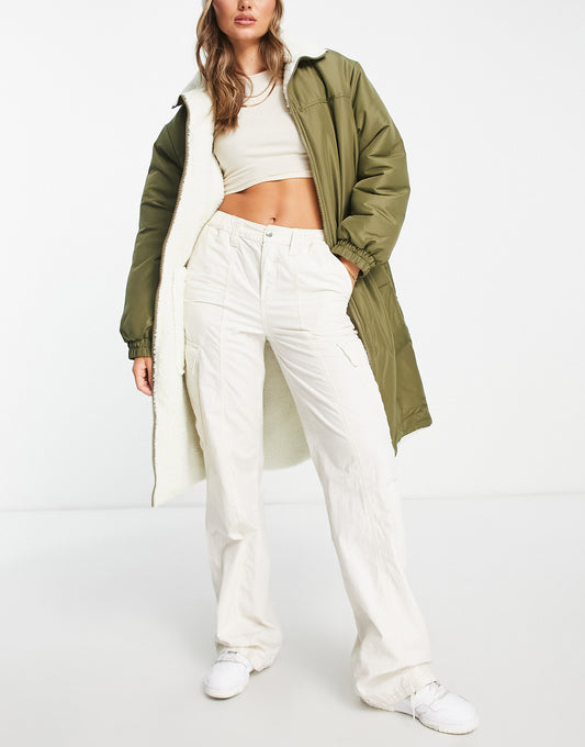 ASOS DESIGN reversible borg parka in khaki