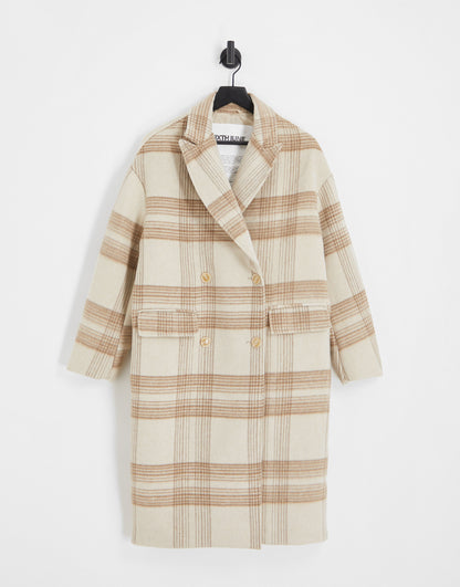 Sixth June oversized longline coat in wool effect neutral tartan