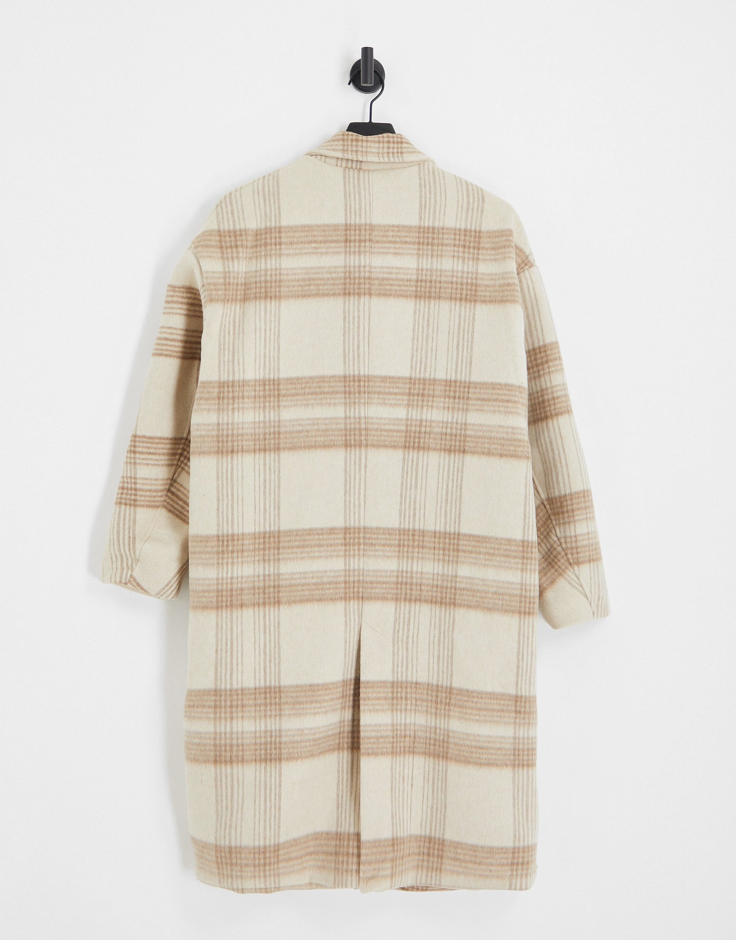 Sixth June oversized longline coat in wool effect neutral tartan