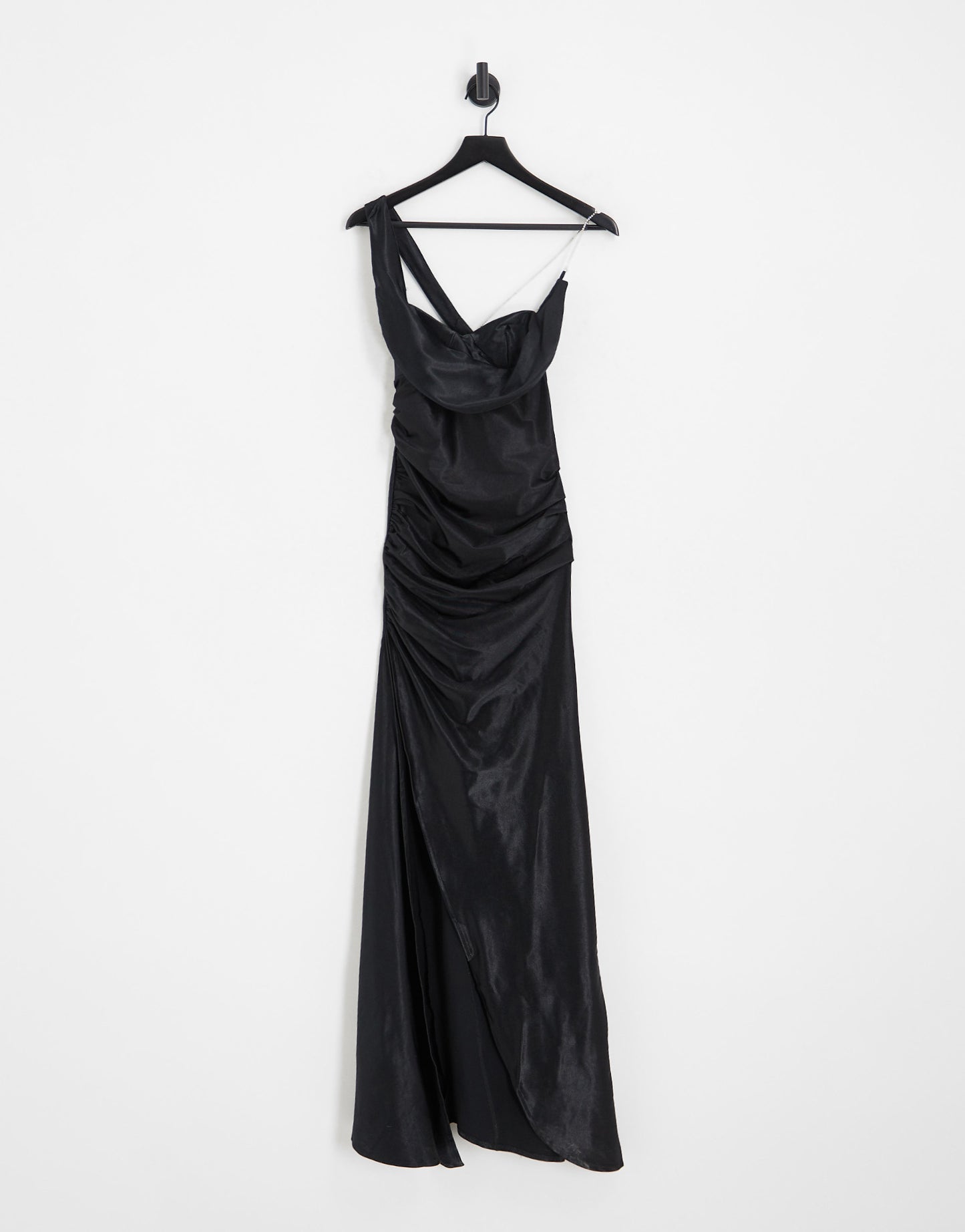 ASOS DESIGN diamante strap black satin maxi dress