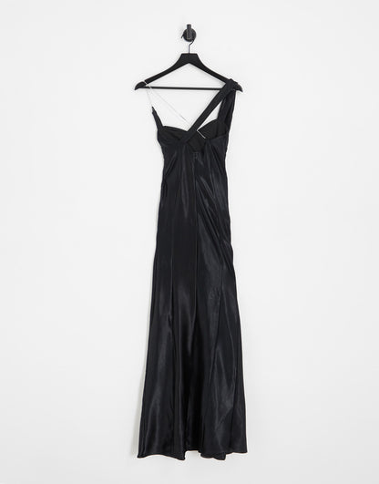 ASOS DESIGN diamante strap black satin maxi dress