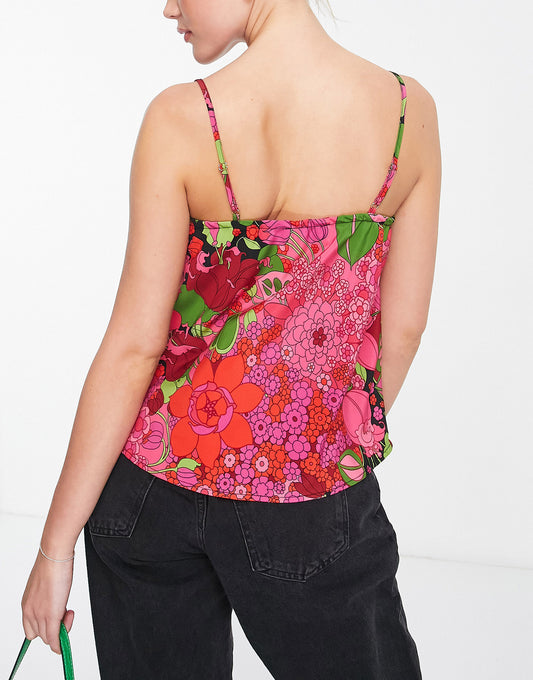 Morgan lace trim cami top in multi floral