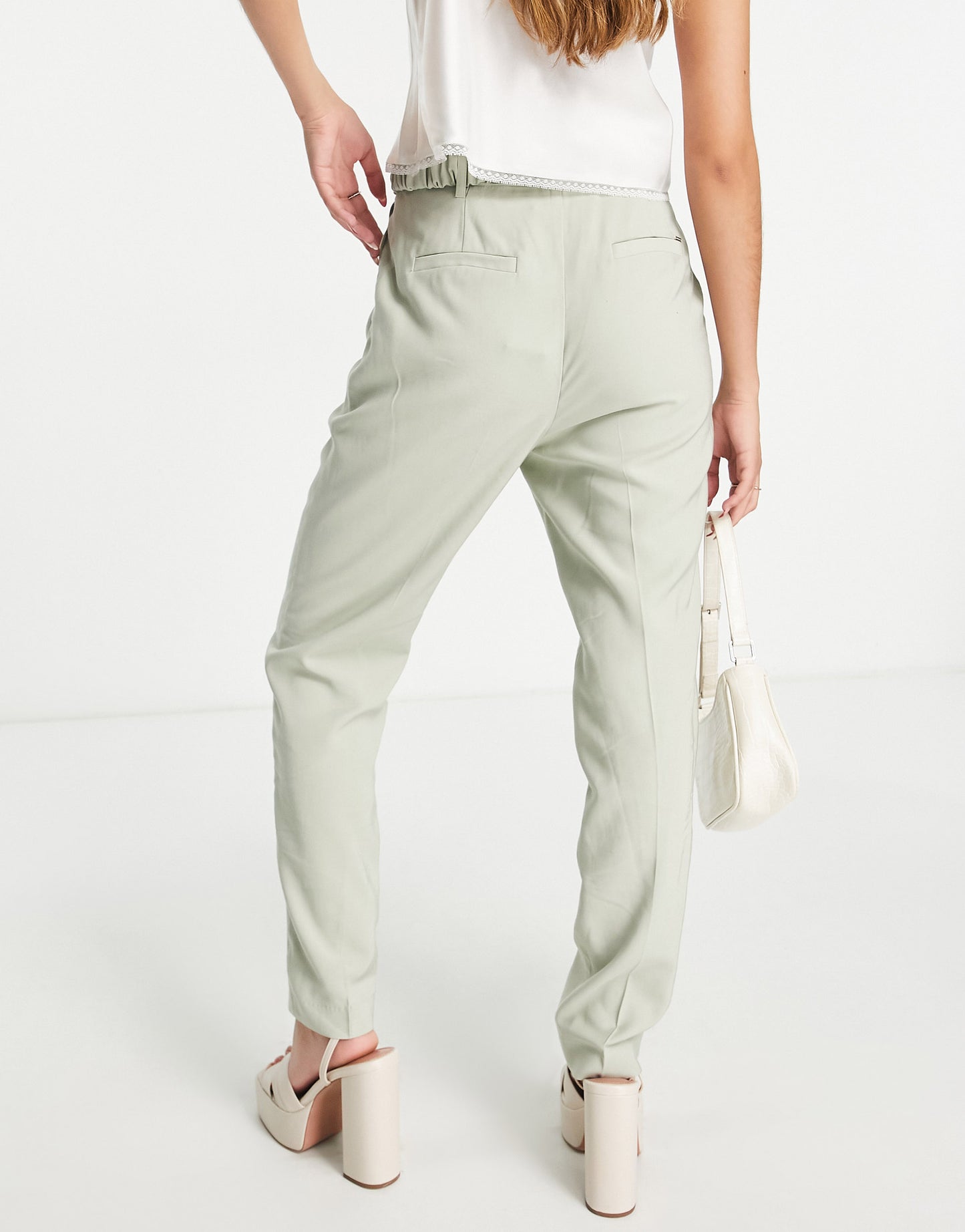 Morgan high waist belted cigarette trouser in sage