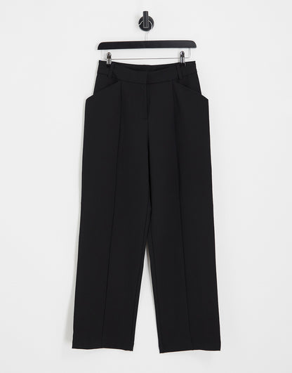 Vero Moda tailored straight leg cropped trousers with slanted pockets in black