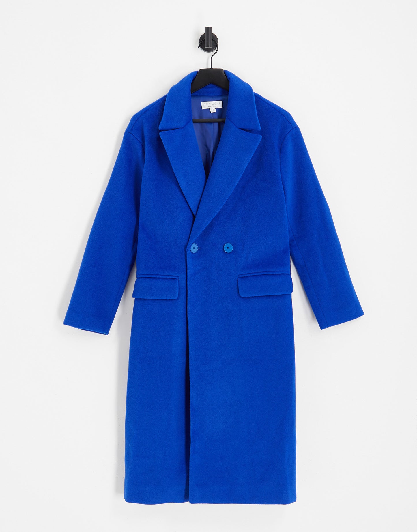 Aria Cove oversized textured longline coat in cobalt blue