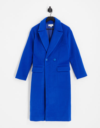 Aria Cove oversized textured longline coat in cobalt blue