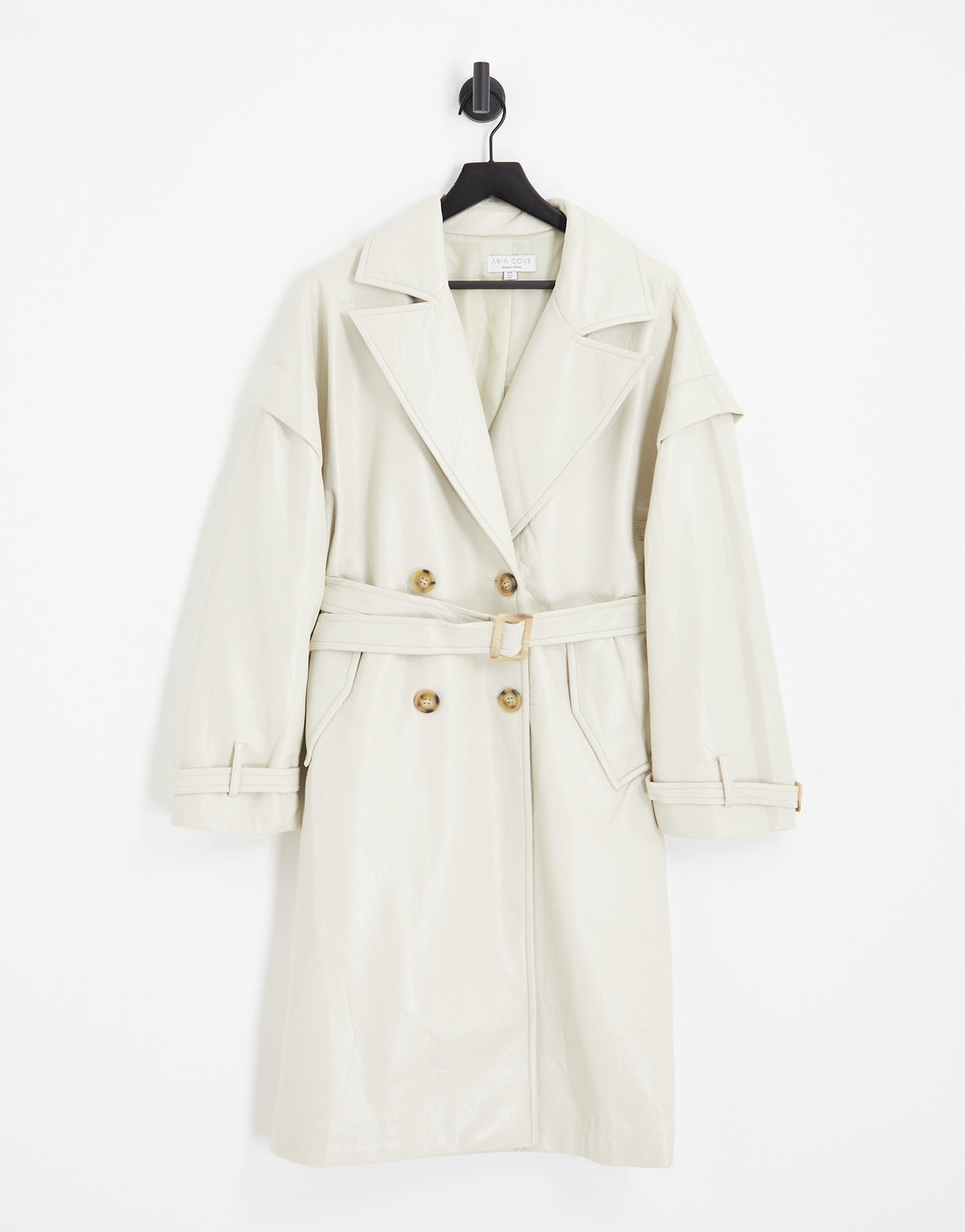 Aria Cove vegan leather drop shoulder trench coat in cream