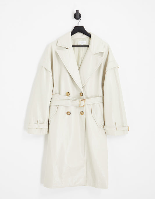 Aria Cove vegan leather drop shoulder trench coat in cream