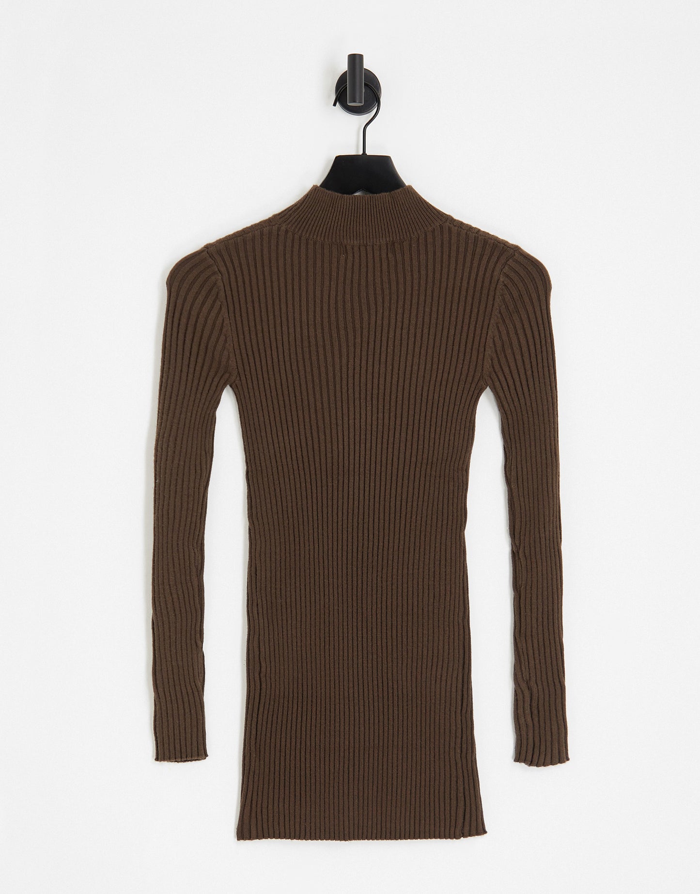 Aria Cove knitted turtle neck ribbed jumper with open front detail co-ord in chocolate