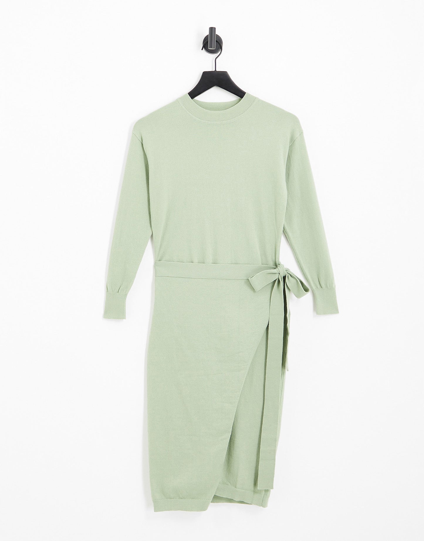 Aria Cove knitted high neck cross front midi dress in sage