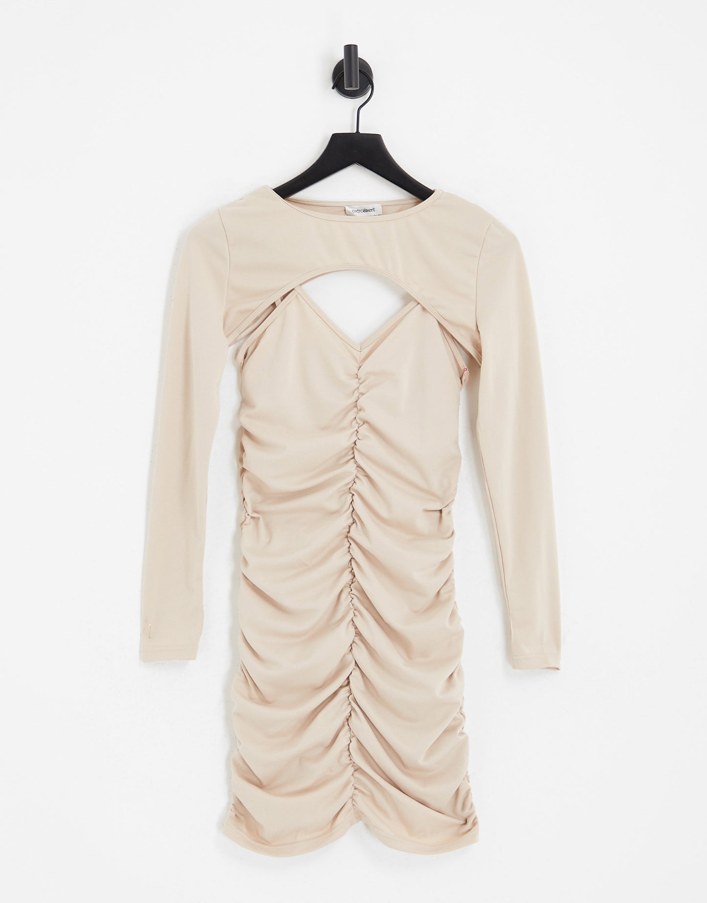 Extro & Vert ruched mini long sleeve dress in ecru