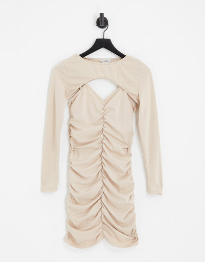 Extro & Vert ruched mini long sleeve dress in ecru