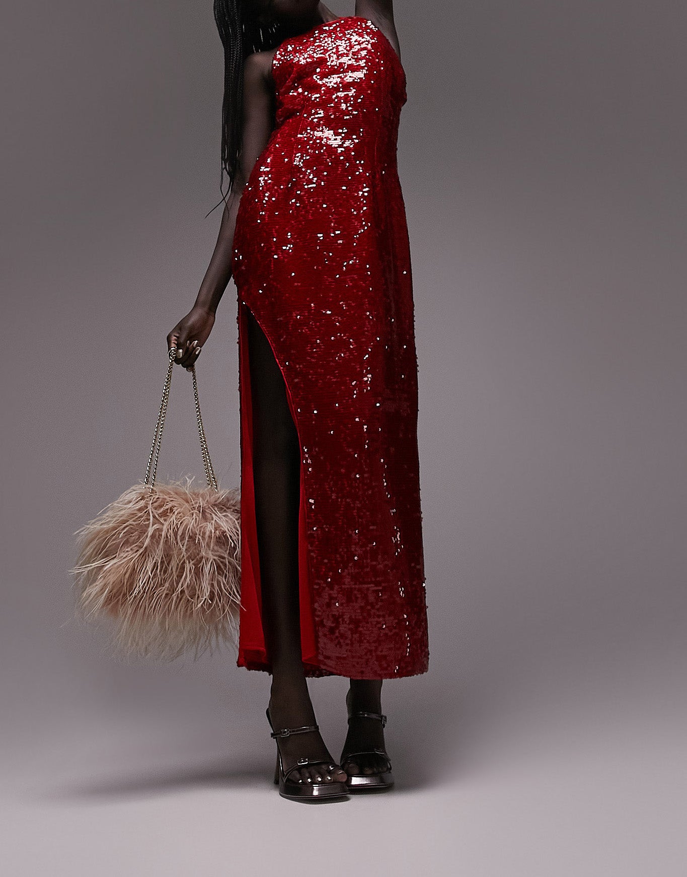 Topshop disco sequin midi dress in red