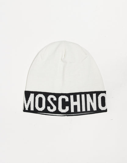 Moschino large logo beanie hat in white