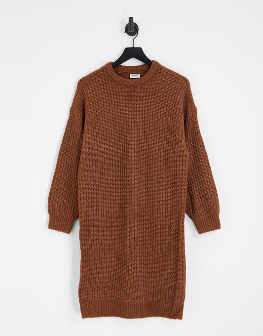 Noisy May midi knitted jumper dress in brown