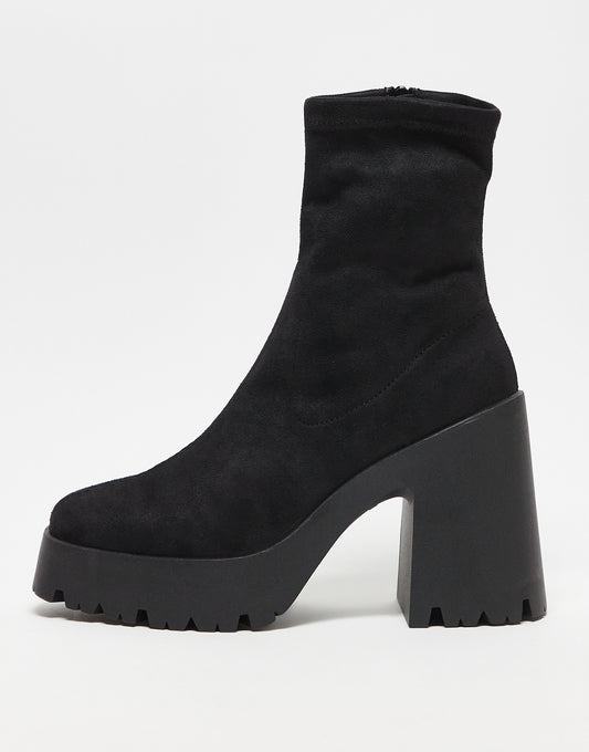 ASOS DESIGN Evolve high heeled cleated sock boots in black