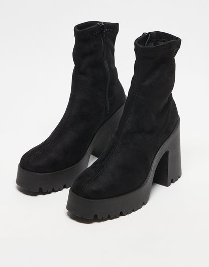 ASOS DESIGN Evolve high heeled cleated sock boots in black