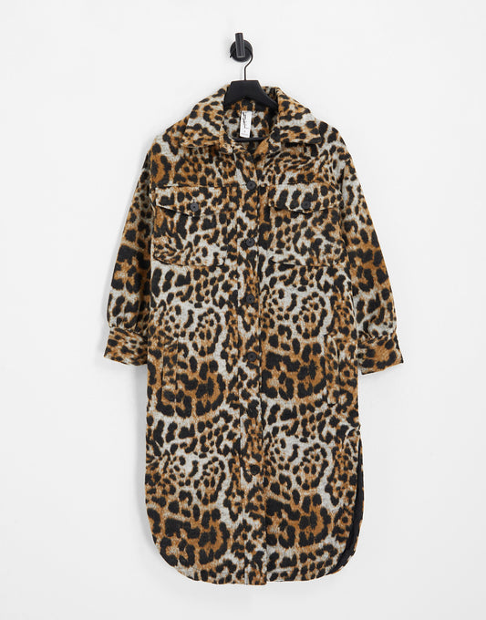 Violet Romance longline jacket in leopard print