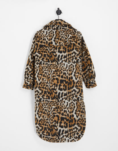 Violet Romance longline jacket in leopard print