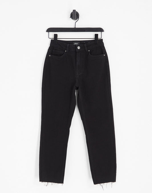 ONLY Emily high waist straight leg ankle jean in black