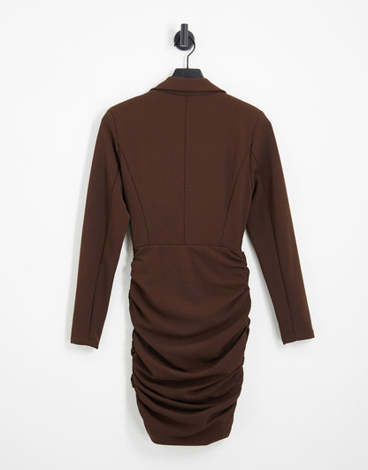 AX Paris blazer dress with button detail skirt in chocolate