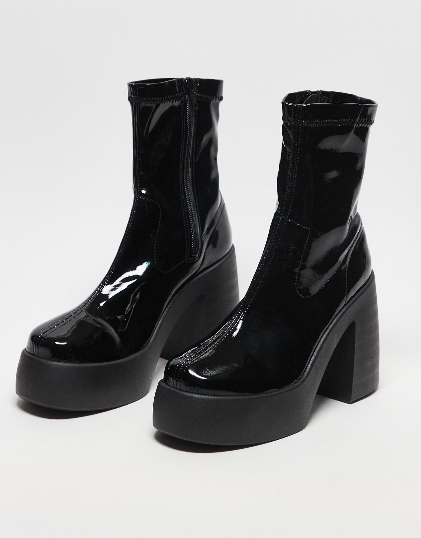 ASOS DESIGN Ember high heeled sock boots in black patent