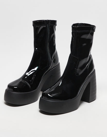 ASOS DESIGN Ember high heeled sock boots in black patent