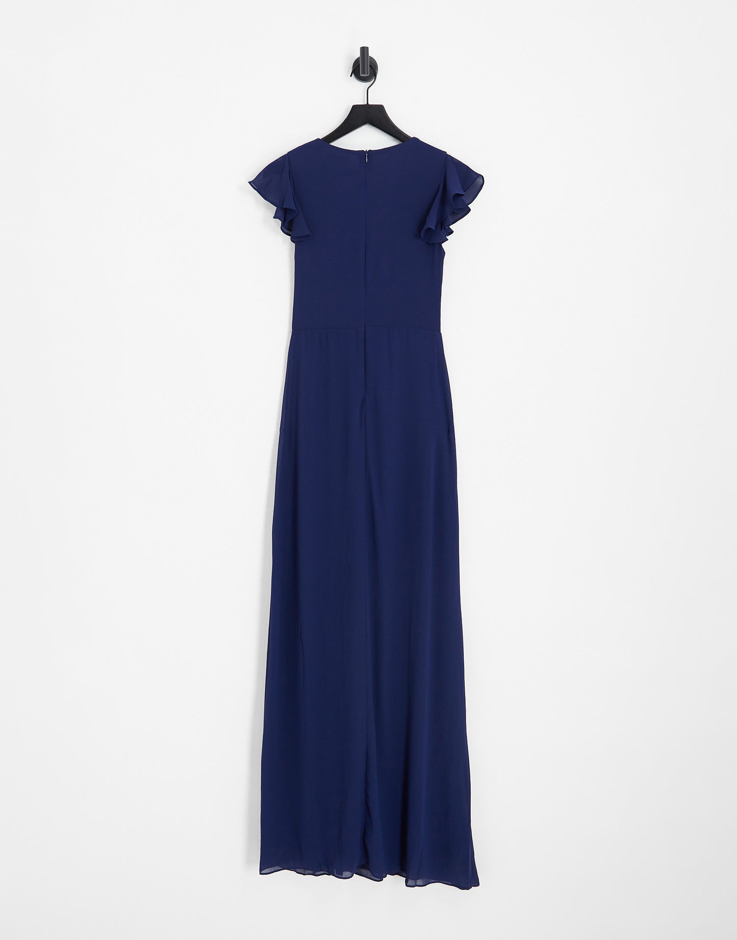 TFNC Tall Bridesmaid flutter sleeve ruffle detail maxi dress in navy