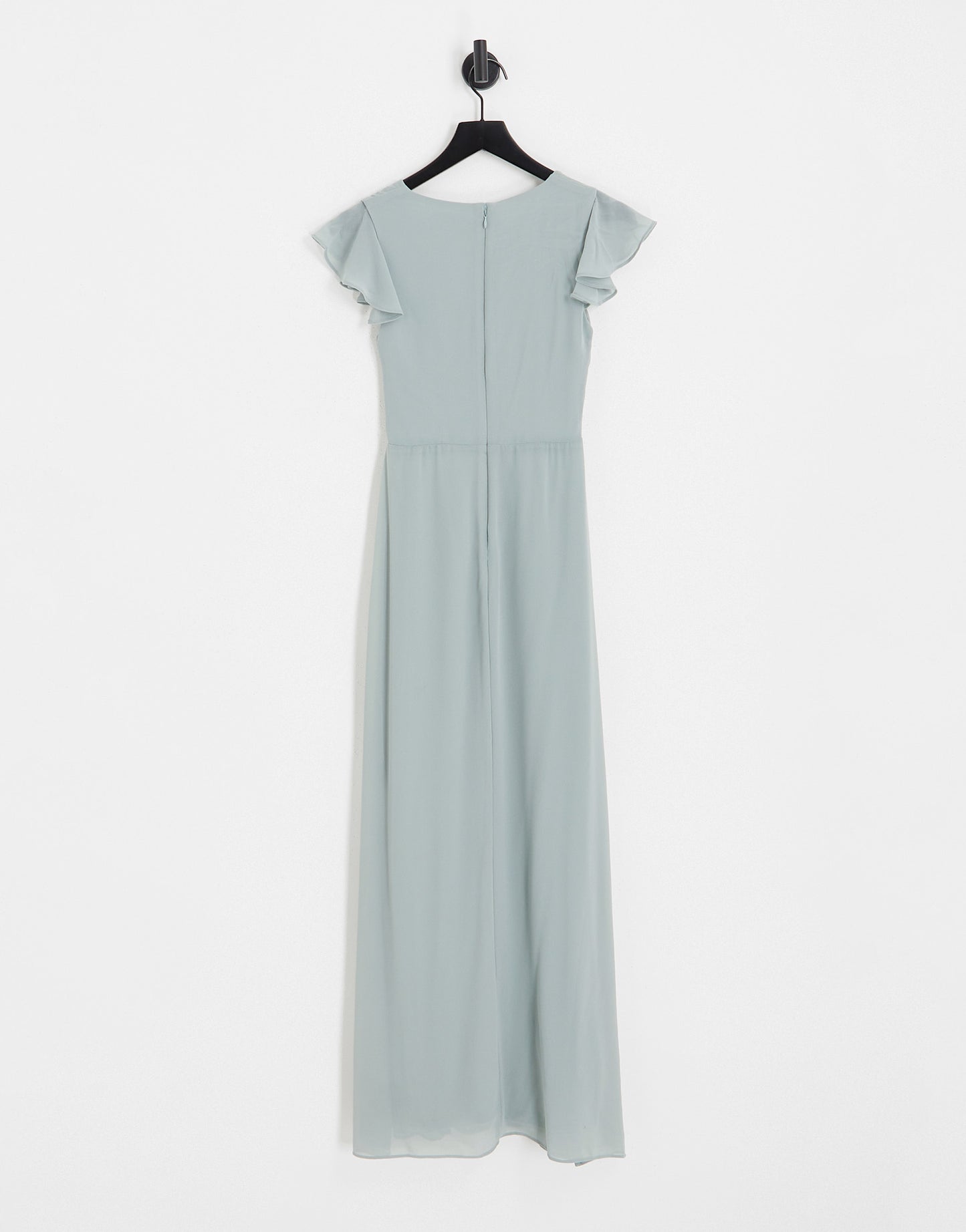 TFNC Petite Bridesmaid flutter sleeve ruffle detail maxi dress in sage