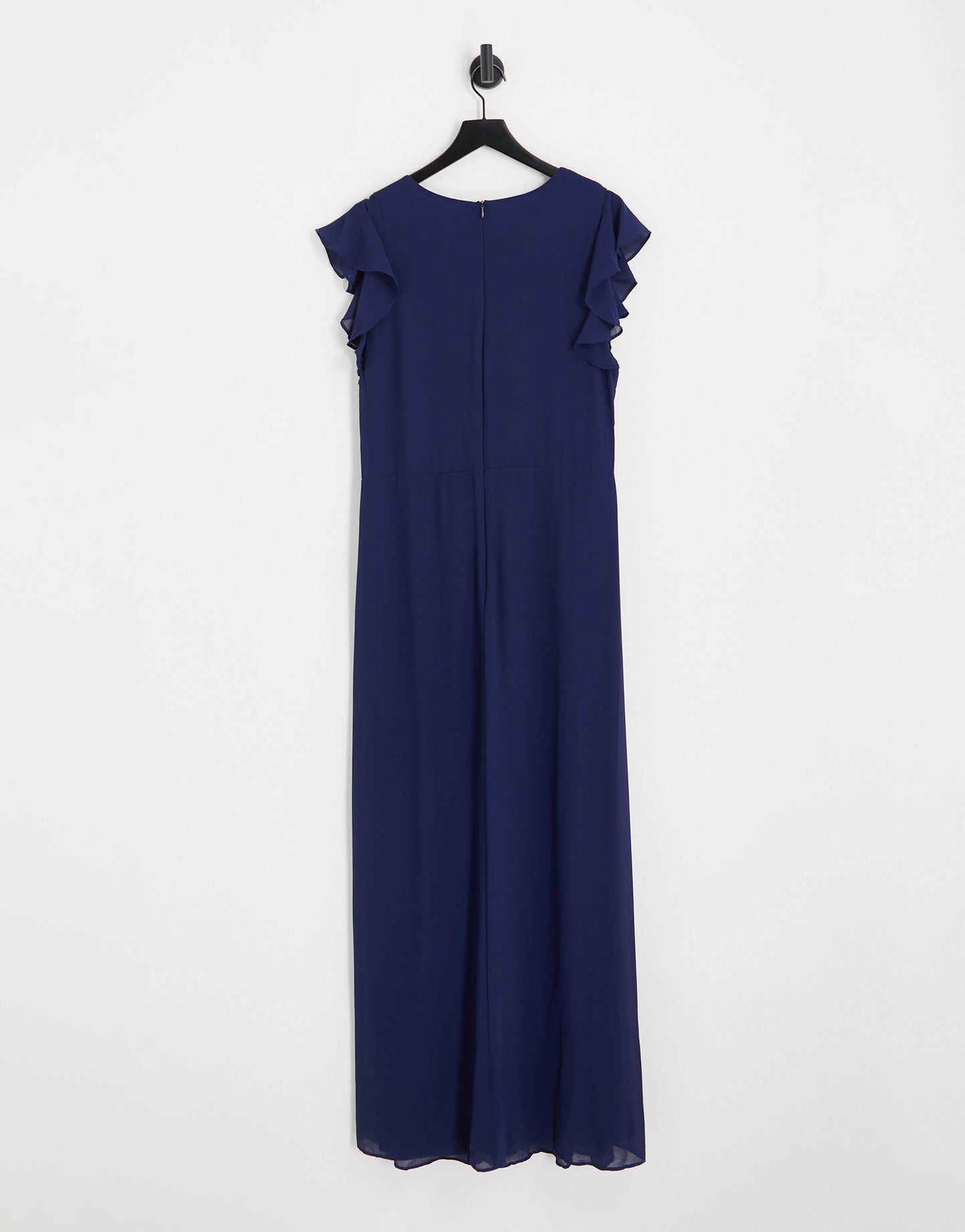 TFNC Plus Bridesmaid flutter sleeve ruffle detail maxi dress in navy