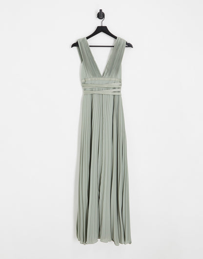 TFNC Plus Bridesmaid flutter sleeve ruffle detail maxi dress in sage