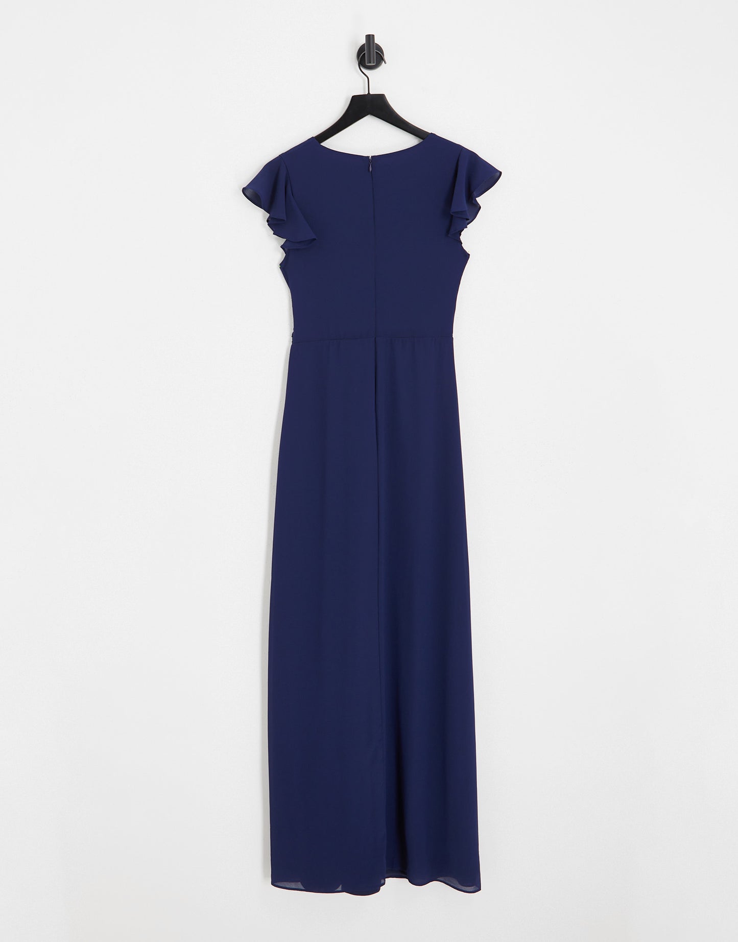 TFNC Bridesmaid flutter sleeve ruffle detail maxi dress in navy