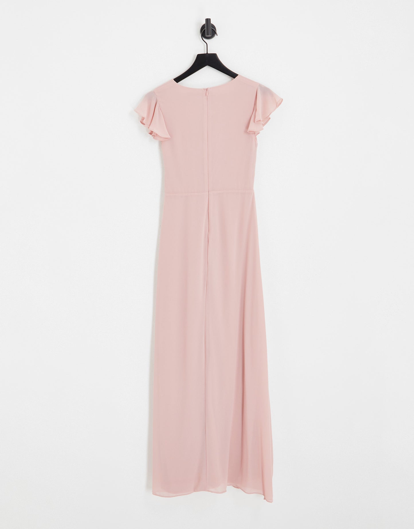 TFNC Petite Bridesmaid flutter sleeve ruffle detail maxi dress in blush