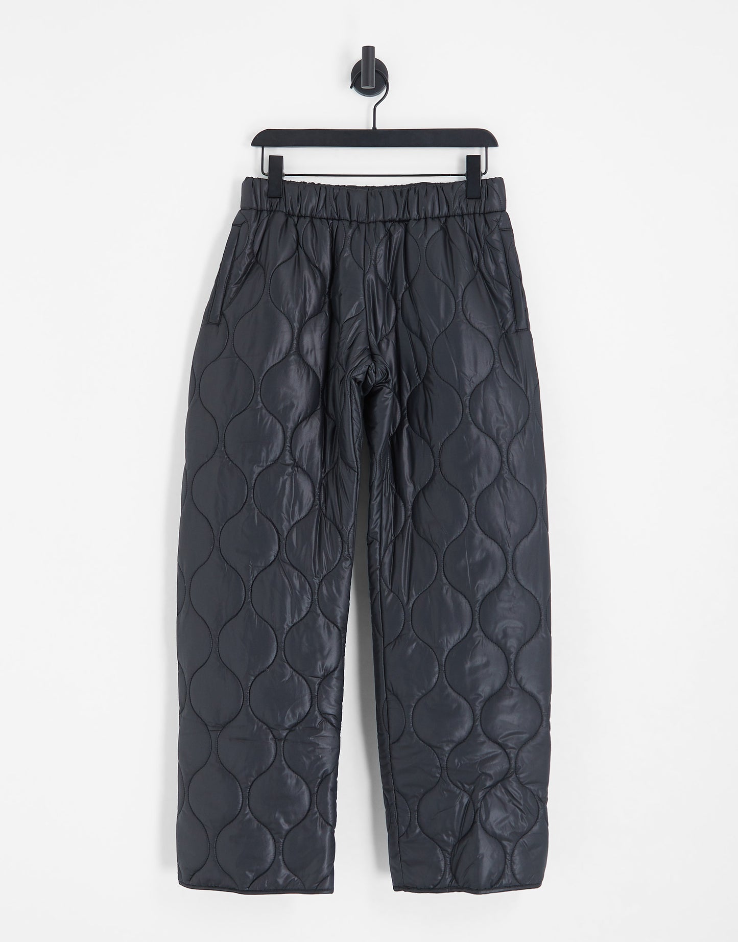 Topshop quilted puffer straight leg trouser in black