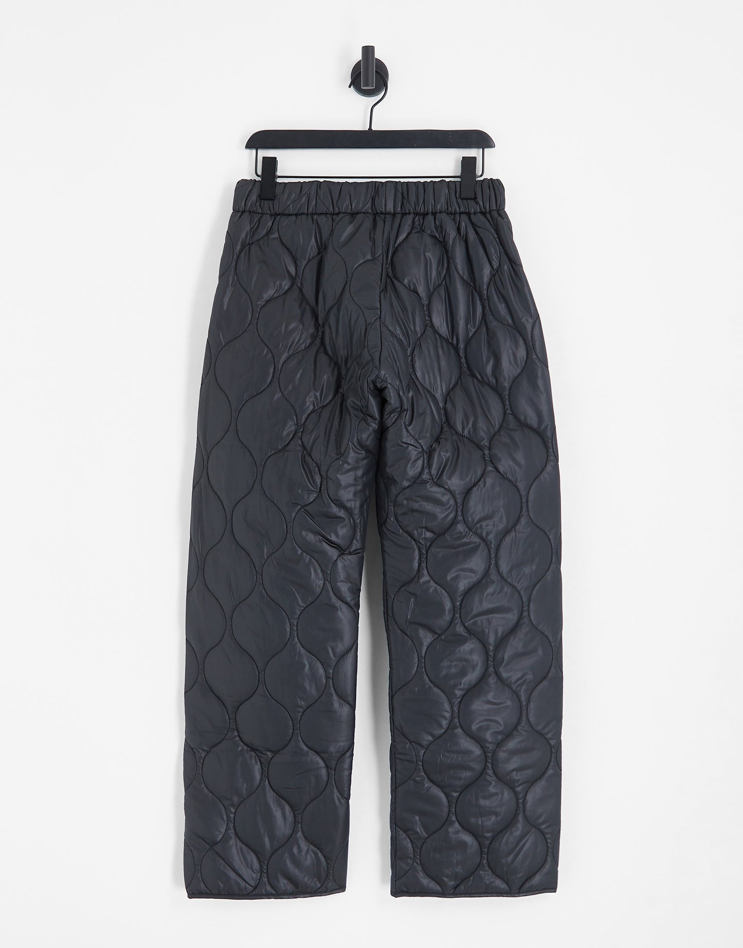 Topshop quilted puffer straight leg trouser in black