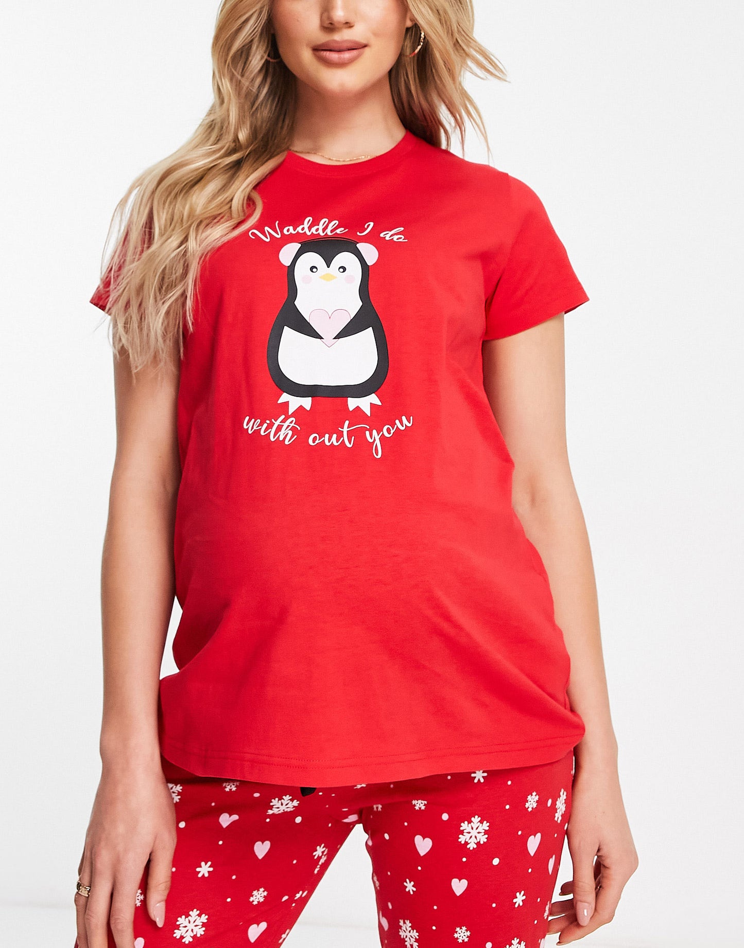 Threadbare Maternity Christmas long penguin pyjamas in red