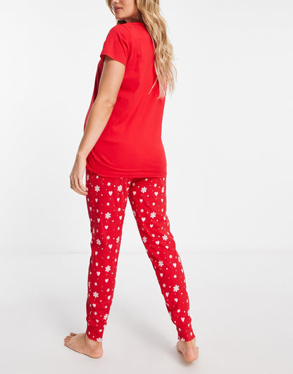 Threadbare Maternity Christmas long penguin pyjamas in red